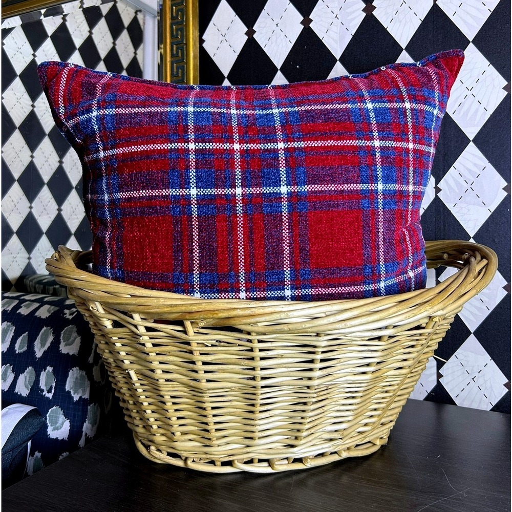 Large Red Blue Plaid Throw Pillow 22x22 Cover & Insert Decorative Accent Cushion